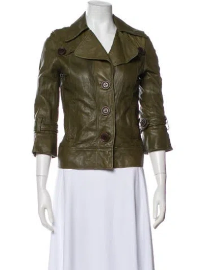 Pre-owned Mike & Chris Leather Biker Jacket In Green