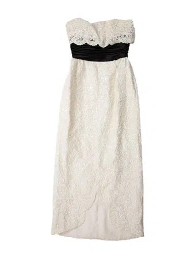 Pre-owned Mike Benet Lace Pattern Midi Length Dress In White