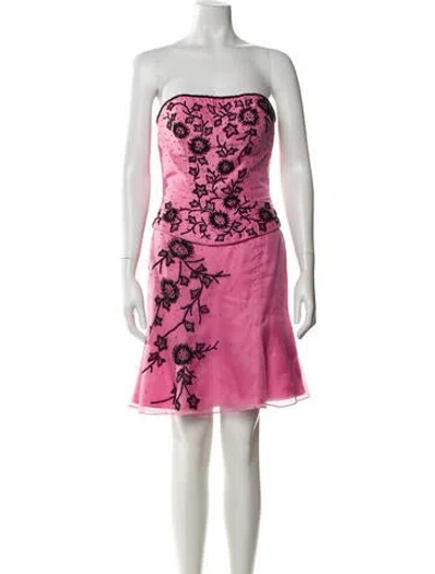 Pre-owned Mike Benet Silk Beaded Accents Skirt Set In Pink