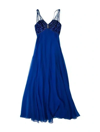 Pre-owned Mike Benet V-neck Long Dress In Blue