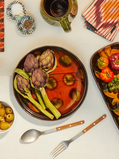 Mike Parry Slipware Large Shallow Dish  Abask Luxury Gift In Black