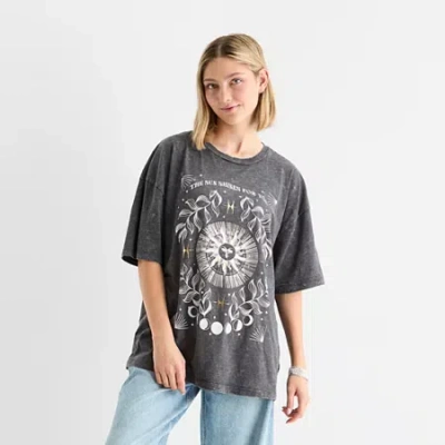 Miken Celestial Oversized Womens Juniors Crew Neck Short Sleeve Regular Fit Graphic T-shirt In Gray