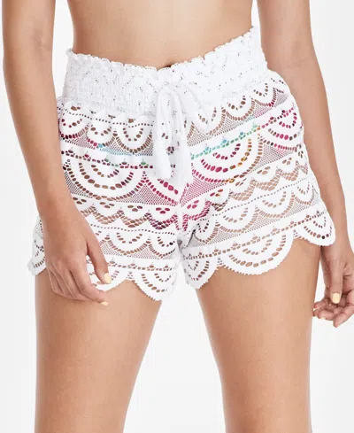 Miken Juniors' 2.5" Scalloped Lace Cover-up Shorts, Created For Macy's In White