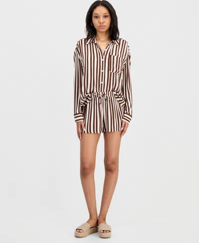 Miken Juniors' Button-down Striped Crinkle Gauze Cover-up Shirt, Macy's Exclusive In Multi