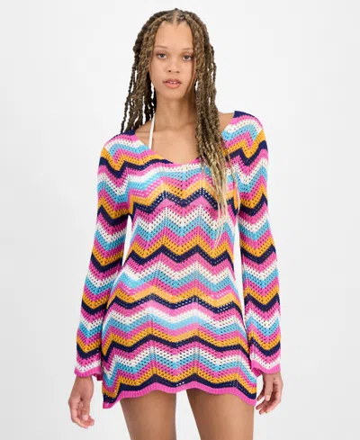 Miken Juniors' Chevron Dress Swim Cover-up, Exclusively At Macy's In Pink,blue
