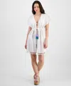 Miken Juniors' Crochet Tassel-trimmed Tie-front Kimono Cover-up, Exclusively At Macy's In White