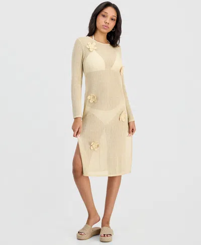 Miken Juniors' Crochet Tie-back Midi Cover-up Dress, Macy's Exclusive In Neutral