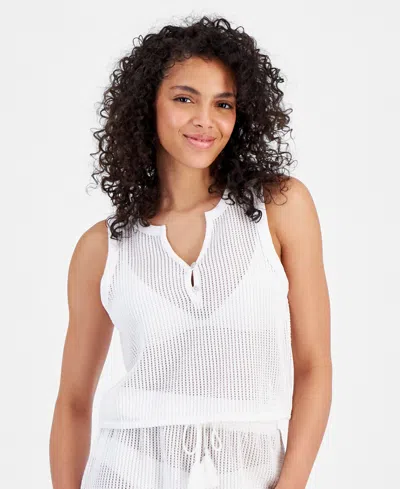 Miken Juniors' Cropped Pointelle Tank Top Cover-up, Created For Macy's In White