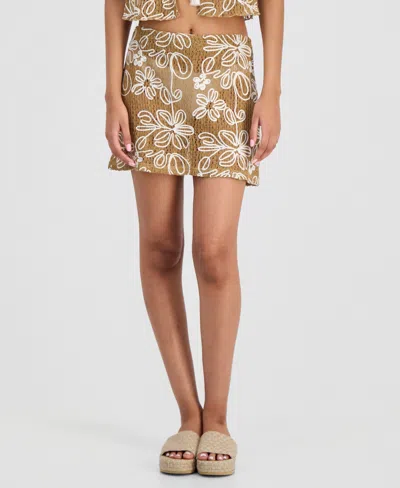 Miken Juniors' Floral Cover-up Mini Skirt, Macy's Exclusive In Brown