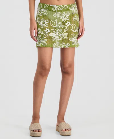 Miken Juniors' Floral Cover-up Mini Skirt, Macy's Exclusive In Green