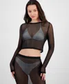 Miken Juniors' Metallic Mesh Cover-up Top, Exclusively At Macy's In Black