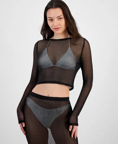 Miken Juniors' Metallic Mesh Cover-up Top, Exclusively At Macy's In Black