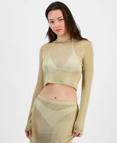 Miken Juniors' Metallic Mesh Cover-up Top, Exclusively At Macy's In Gold