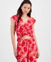 Miken Juniors Printed Ruffled Cover Up Top Printed Side Slit Cover Up Pants Exclusively At Macys In Desert Flower,bright Rose