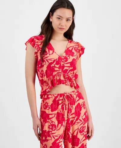 MIKEN JUNIORS' PRINTED RUFFLED COVER-UP TOP, EXCLUSIVELY AT MACY'S