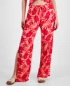 Miken Juniors' Printed Side-slit Cover-up Pants, Exclusively At Macy's In Desert Flower,bright Rose