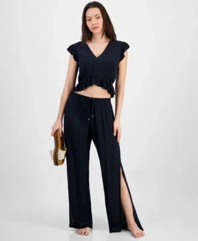 Miken Juniors Ruffled Cover Up Top Side Slit Cover Up Pants Exclusively At Macys In Blue