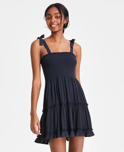 Miken Juniors' Smocked Swim Cover-up Dress, Created For Macy's In Black