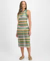 Miken Juniors' Striped Low-back Dress Swim Cover-up, Exclusively At Macy's In Ivory,green