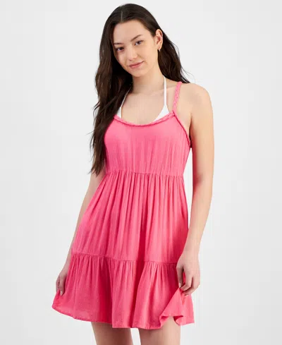 Miken Juniors' Tiered Dress Swim Cover-up, Exclusively At Macy's In Hot Pink