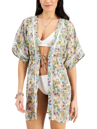 Miken Juniors Womens Crochet Trim Kimono Cover-up In Multi