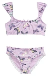 Miken Swim Kids' Butterfly Two-piece Swimsuit In Crocus Petal/lemon Zest
