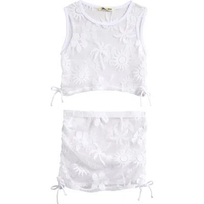 Miken Swim Kids' Floral Mesh Cover-up Tank & Skirt Set In White