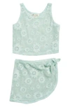 Miken Swim Kids' Grid Mesh Cover-up Tank Top & Sarong Set In Blue