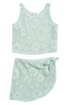 Miken Swim Kids' Grid Mesh Cover-up Tank Top & Sarong Set In Fair Aqua