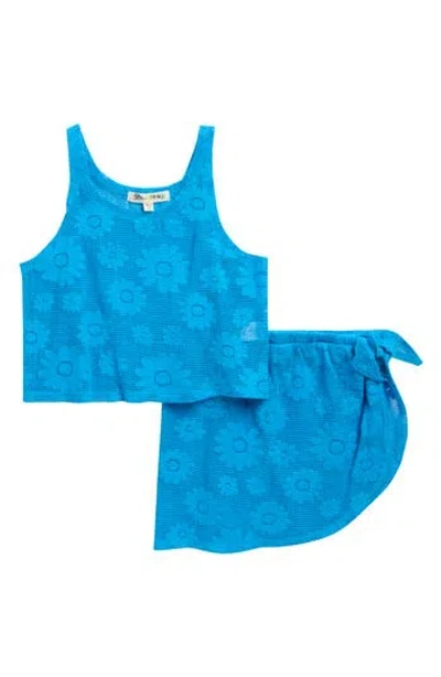 Miken Swim Kids' Grid Mesh Cover-up Tank Top & Sarong Set In Blue