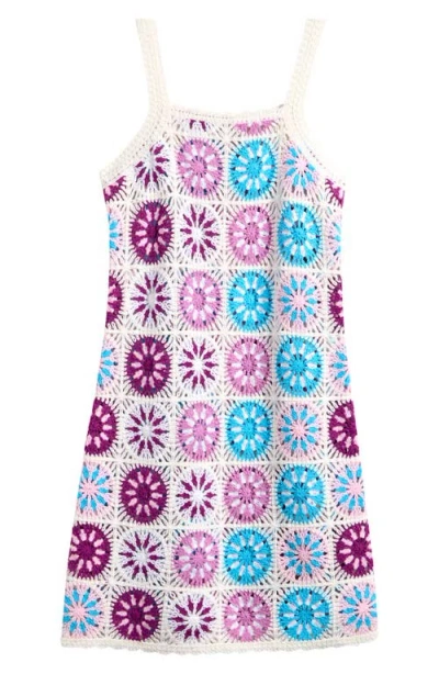Miken Swim Kids' Openwork Cover-up Tank Dress In Vanilla Ice/dahlia