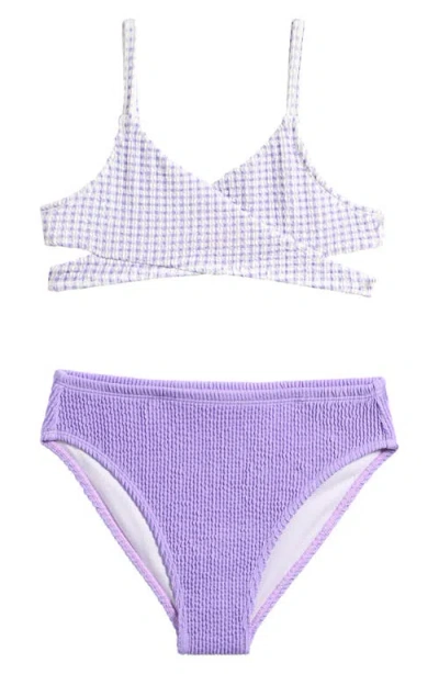 Miken Swim Kids' Wrapped Two-piece Swimsuit In Paisley Purple