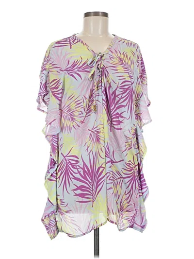 Pre-owned Miken Swim Short Sleeve Blouse In Purple