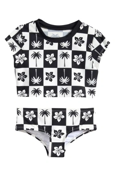 Miken Swim Kids'  Two-piece Cropped Top & Bottoms Swimsuit In Black