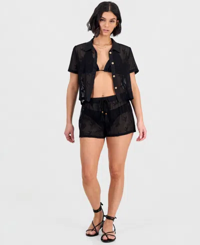 Miken Women's Crochet Camp Cover-up Swim Shorts In Black