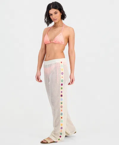 Miken Women's Crochet Inset Cover-up Swim Pants In Yellow