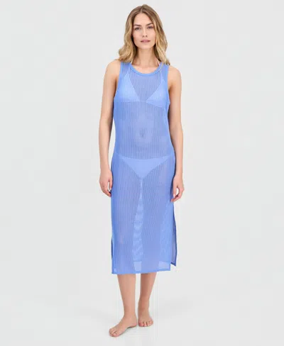 Miken Women's Crochet Scoop Neck Swim Cover Up Dress, Macy's Exclusive In Blue