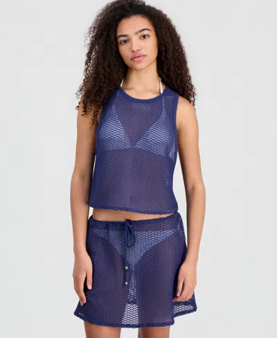 Miken Women's Crochet Swim Cover Up Crop Tank Top, Macy's Exclusive In Animal Print