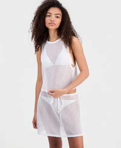 Miken Women's Crochet Swim Cover Up Crop Tank Top, Macy's Exclusive In White