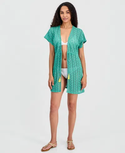 Miken Women's Crochet Tassel Short-sleeve Swim Cover Up Kimono, Macy's Exclusive In Green
