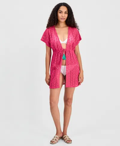 Miken Women's Crochet Tassel-tie Kimono Cover-up, Macy's Exclusive In Pink