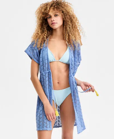 Miken Women's Crochet Tassel-tie Kimono Cover-up, Macy's Exclusive In Blue