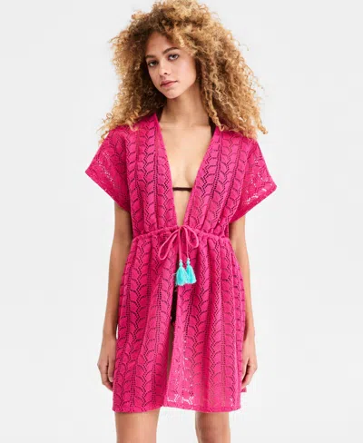Miken Women's Crochet Tassel-tie Kimono Cover-up, Macy's Exclusive In Pink