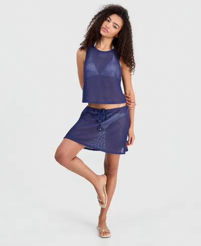 Miken Women's Crochet Tie-waist Swim Cover Up Skirt, Macy's Exclusive In Blue