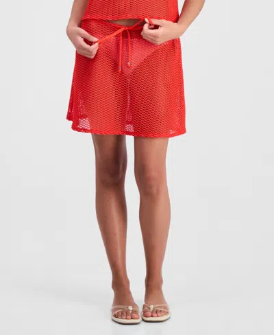 Miken Women's Crochet Tie-waist Swim Cover Up Skirt, Macy's Exclusive In Red
