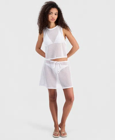 Miken Women's Crochet Tie-waist Swim Cover Up Skirt, Macy's Exclusive In White