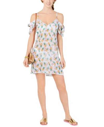 Miken Women's Flutter Sleeve Cover Up Dress In White In Multi