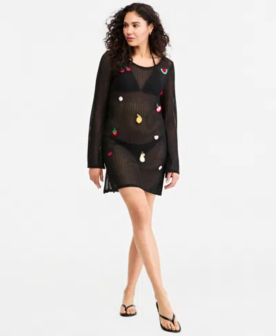 Miken Women's Fruit Patch Crochet Swim Cover Up Dress In Black