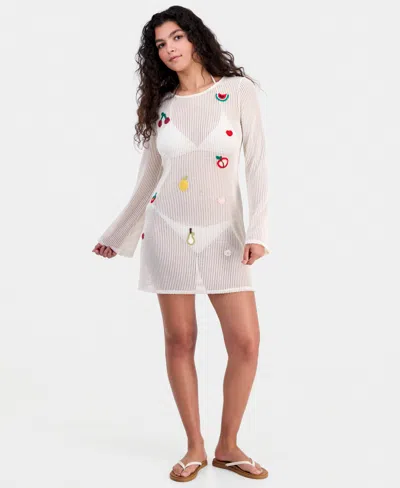 Miken Women's Fruit Patch Crochet Swim Cover Up Dress In White
