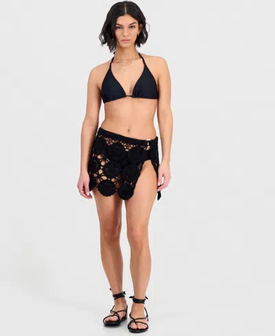 Miken Women's Full Fashion Crochet Swim Sarong In Black